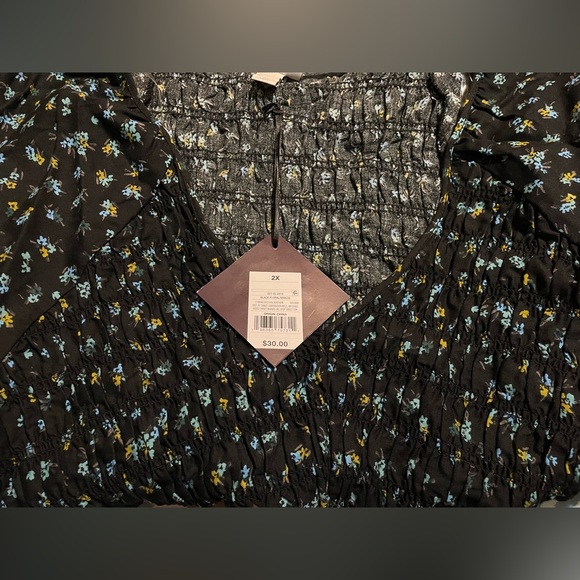 Ava & Viv Black Floral Smocked Peplum Blouse - Picture 3 of 4